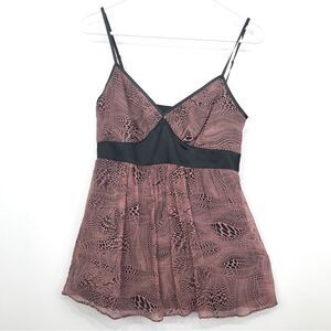 Express Black Mauve Silk Graphic Design Chiffon Baby Doll Tank Blouse